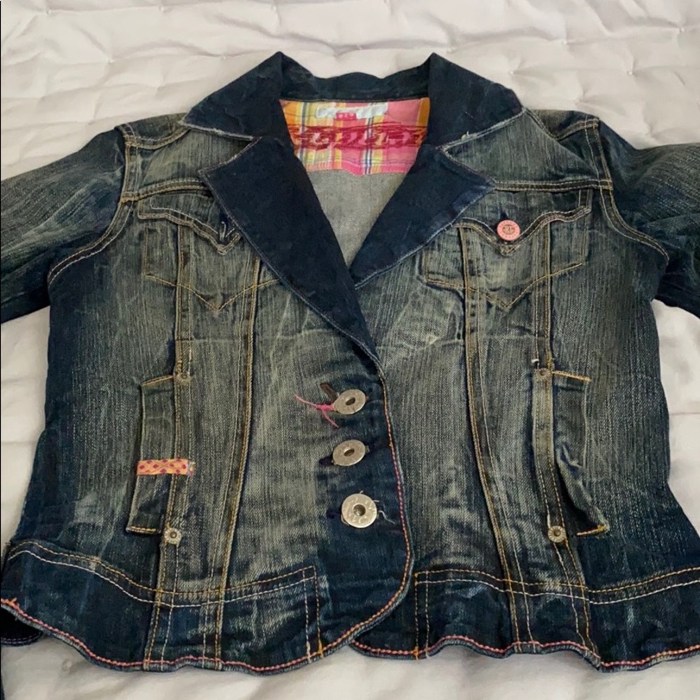 Denim jacket with embroidered and patches